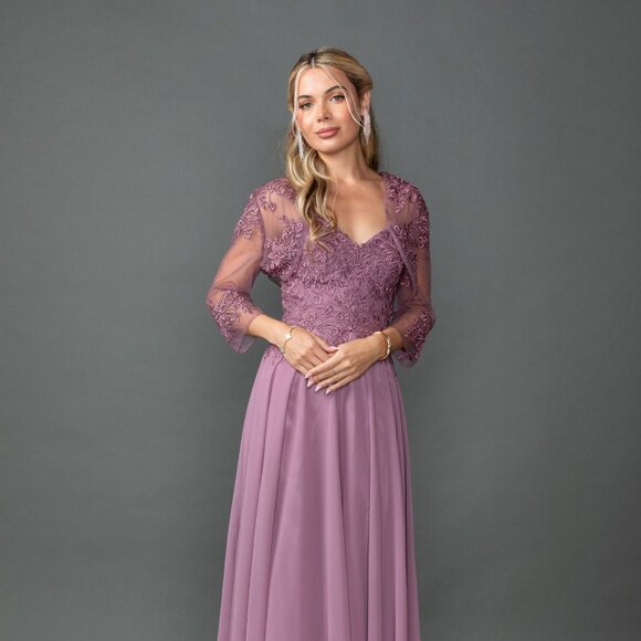 New A-Line Chiffon Mother Of Bride Dress w/ Lace Embroidery & Bolero DQ 4542 - Picture 1 of 9